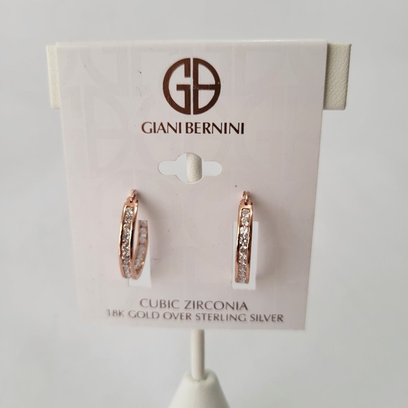 Giani Bernini Small Cubic Zirconia Inside Out Hoop Earrings Rose Gold NEW - Picture 3 of 6
